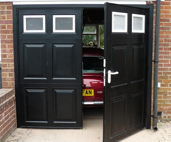 Side hinged garage door.