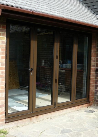 Aluminium bi-fold doors, (closed).