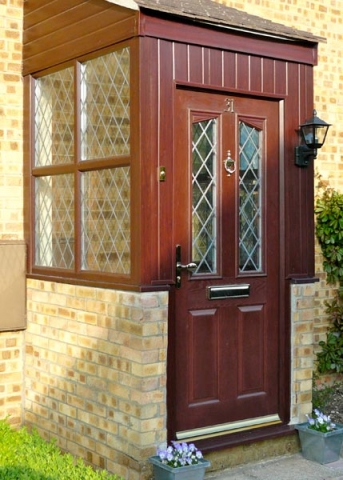 Enclosed porch and brickwork.